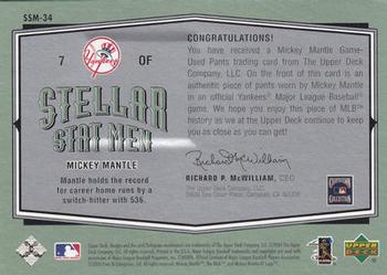2004 Upper Deck Vintage - Stellar Stat Men Jerseys #SSM-34 Mickey Mantle Back