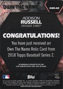2018 Topps - Own the Name #ONR-AR Addison Russell Back