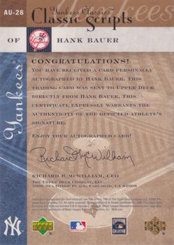2004 Upper Deck Yankees Classics - Classic Scripts #AU-28 Hank Bauer Back