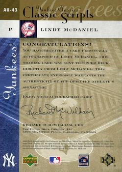 2004 Upper Deck Yankees Classics - Classic Scripts #AU-43 Lindy McDaniel Back