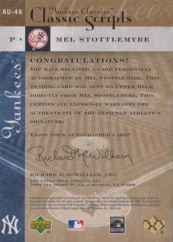 2004 Upper Deck Yankees Classics - Classic Scripts #AU-46 Mel Stottlemyre Back