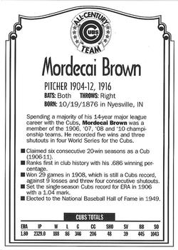 1999 Old Style Chicago Cubs All-Century Team #NNO Mordecai Brown Back