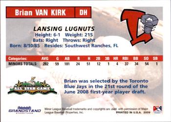2009 Grandstand Midwest League Eastern Division All-Stars #NNO Brian Van Kirk Back