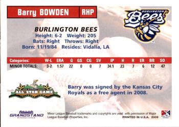 2009 Grandstand Midwest League Western Division All-Stars #NNO Barry Bowden Back