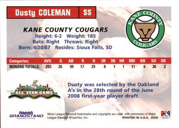 2009 Grandstand Midwest League Western Division All-Stars #NNO Dusty Coleman Back