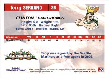 2009 Grandstand Midwest League Western Division All-Stars #NNO Terry Serrano Back