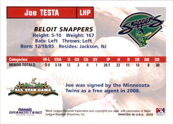2009 Grandstand Midwest League Western Division All-Stars #NNO Joe Testa Back
