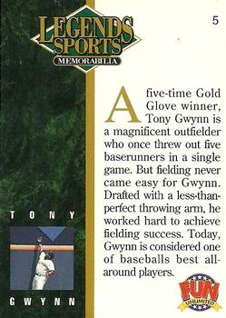 1994 Legends Fun Unlimited Tony Gwynn #5 Tony Gwynn Back