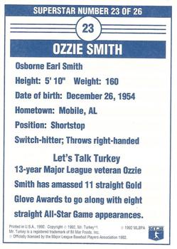 1992 Mr. Turkey Superstars #23 Ozzie Smith Back