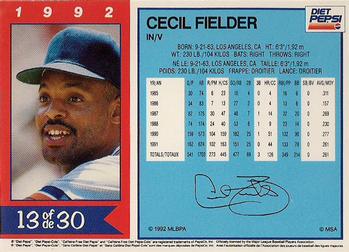 1992 Diet Pepsi #13 Cecil Fielder Back
