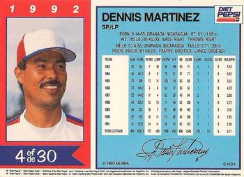 1992 Diet Pepsi #4 Dennis Martinez Back