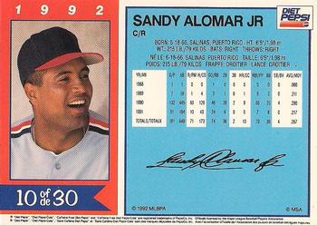 1992 Diet Pepsi #10 Sandy Alomar Jr. Back