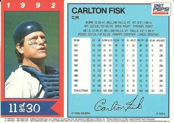 1992 Diet Pepsi #11 Carlton Fisk Back