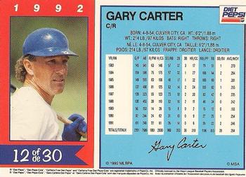 1992 Diet Pepsi #12 Gary Carter Back
