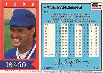 1992 Diet Pepsi #16 Ryne Sandberg Back