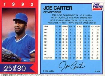 1992 Diet Pepsi #25 Joe Carter Back