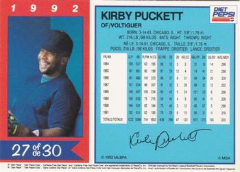 1992 Diet Pepsi #27 Kirby Puckett Back