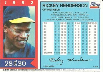 1992 Diet Pepsi #28 Rickey Henderson Back