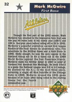 1992 Upper Deck All-Star FanFest #32 Mark McGwire Back
