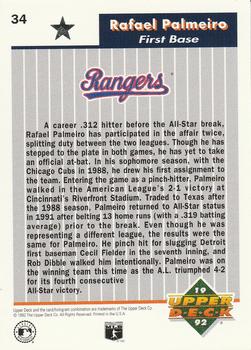 1992 Upper Deck All-Star FanFest #34 Rafael Palmeiro Back