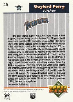1992 Upper Deck All-Star FanFest #49 Gaylord Perry Back