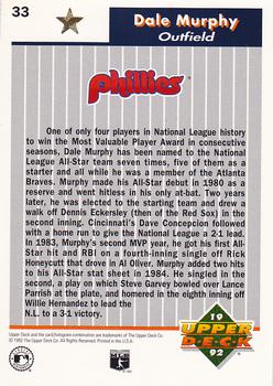 1992 Upper Deck All-Star FanFest - Gold #33 Dale Murphy Back