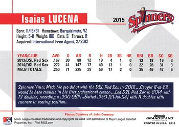 2015 Grandstand Lowell Spinners #NNO Isaias Lucena Back