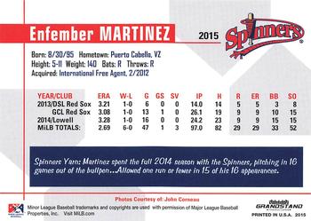 2015 Grandstand Lowell Spinners #NNO Enfember Martinez Back