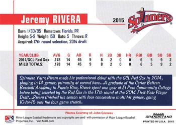 2015 Grandstand Lowell Spinners #NNO Jeremy Rivera Back