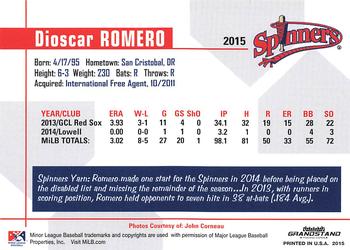 2015 Grandstand Lowell Spinners #NNO Dioscar Romero Back
