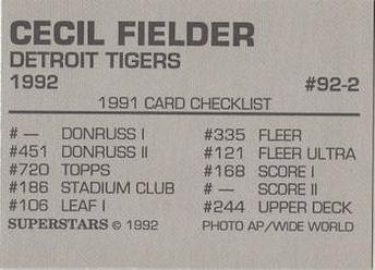 1992 Superstars Magazine (unlicensed) #92-2 Cecil Fielder Back