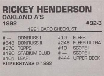 1992 Superstars Magazine (unlicensed) #92-3 Rickey Henderson Back