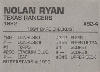 1992 Superstars Magazine (unlicensed) #92-4 Nolan Ryan Back