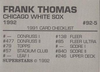 1992 Superstars Magazine (unlicensed) #92-5 Frank Thomas Back