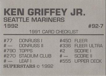 1992 Superstars Magazine (unlicensed) #92-7 Ken Griffey Jr. Back
