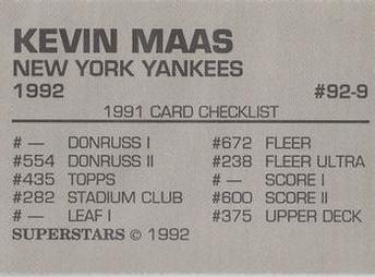 1992 Superstars Magazine (unlicensed) #92-9 Kevin Maas Back