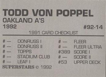 1992 Superstars Magazine (unlicensed) #92-14 Todd Van Poppel Back