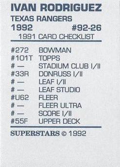 1992 Superstars Magazine (unlicensed) #92-26 Ivan Rodriguez Back