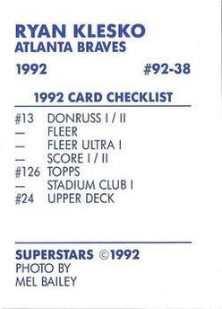 1992 Superstars Magazine (unlicensed) #92-38 Ryan Klesko Back