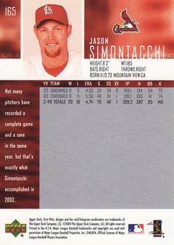 2004 Upper Deck First Pitch #165 Jason Simontacchi Back