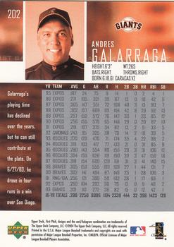 2004 Upper Deck First Pitch #202 Andres Galarraga Back
