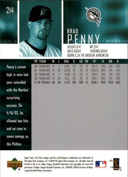 2004 Upper Deck First Pitch #214 Brad Penny Back