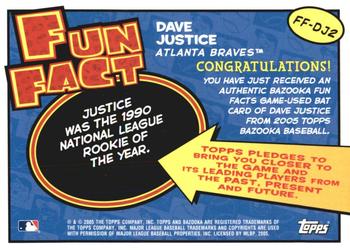 2005 Bazooka - Fun Facts Relics #FF-DJ2 David Justice Back