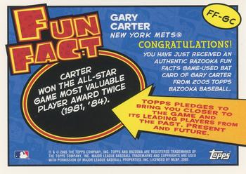 2005 Bazooka - Fun Facts Relics #FF-GC Gary Carter Back