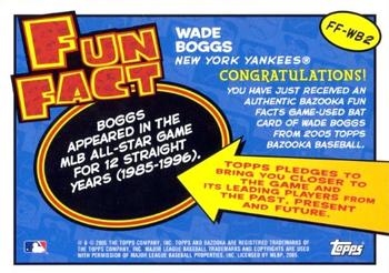 2005 Bazooka - Fun Facts Relics #FF-WB Wade Boggs Back