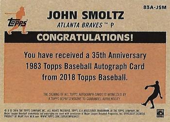 2018 Topps - 1983 Topps Baseball 35th Anniversary Autographs (Series Two) #83A-JSM John Smoltz Back