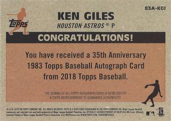 2018 Topps - 1983 Topps Baseball 35th Anniversary Autographs (Series Two) #83A-KGI Ken Giles Back