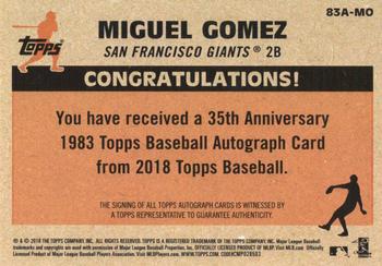 2018 Topps - 1983 Topps Baseball 35th Anniversary Autographs (Series Two) #83A-MO Miguel Gomez Back