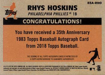 2018 Topps - 1983 Topps Baseball 35th Anniversary Autographs (Series Two) #83A-RHO Rhys Hoskins Back