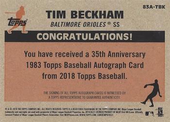 2018 Topps - 1983 Topps Baseball 35th Anniversary Autographs (Series Two) #83A-TBK Tim Beckham Back